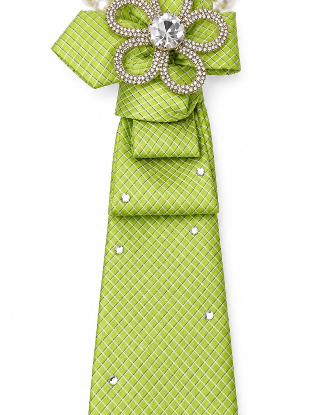 Lime Green Rhinestone Flower Tie Necklace